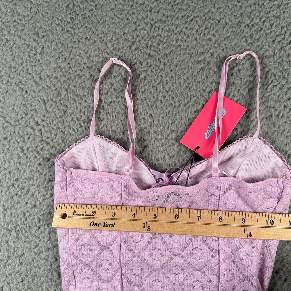 Edikted Textured Lacey Tank Top Womens XS Lilac Corset Front Tie Detail NWT‎ - Picture 6 of 9